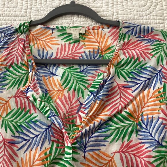 Talbots Petite S Tropical Leaf Print Tunic Top With Tassel Hem - Picture 6 of 12